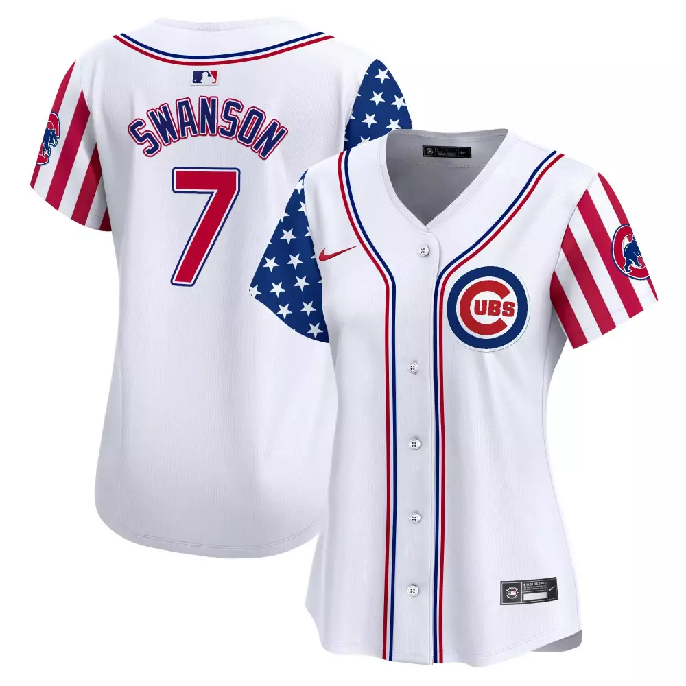Dansby Swanson 7 Cubs Jersey White Women Alternate Split Design Red Blue Vapor Premier