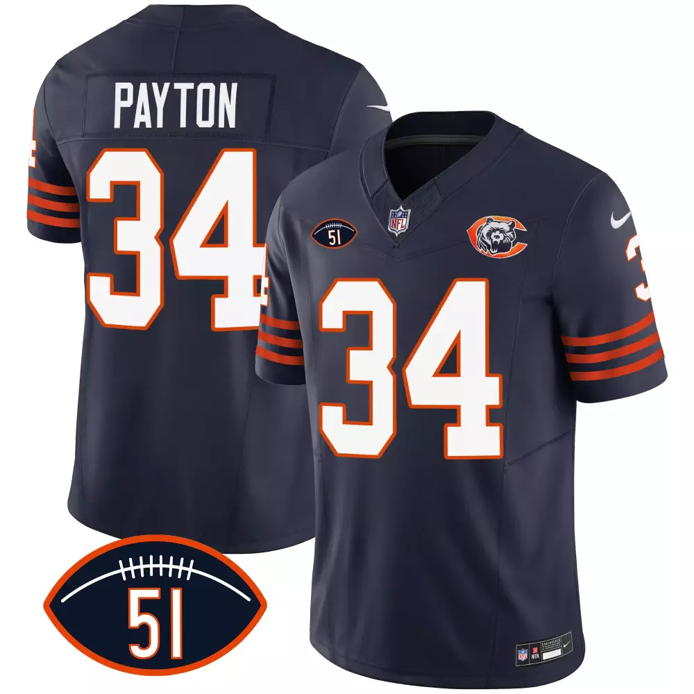 Walter Payton 34 Chicago Bears Jersey Navy Blue Men Orange White All Stitched