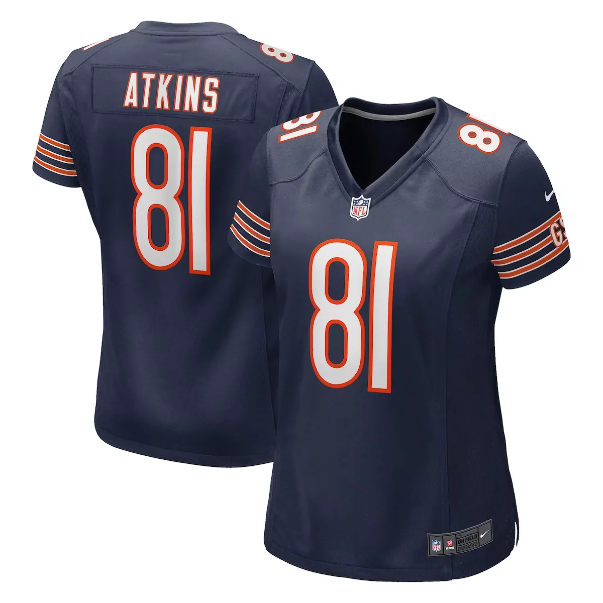 Geno Atkins 81 Chicago Bears Jersey Navy Blue Women Authentic Orange White Game Retired