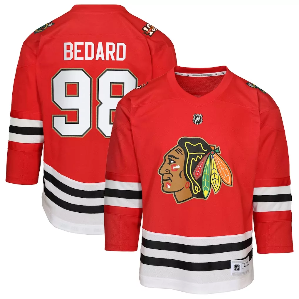 Connor Bedard 98 Jersey Red Chicago Blackhawks Men White Black Replica