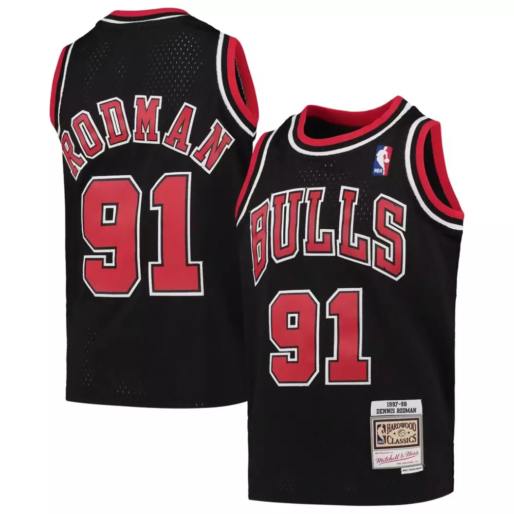 Dennis Rodman 91 Bulls Jersey Black 1997-98 Hardwood Classics Men Player Red White