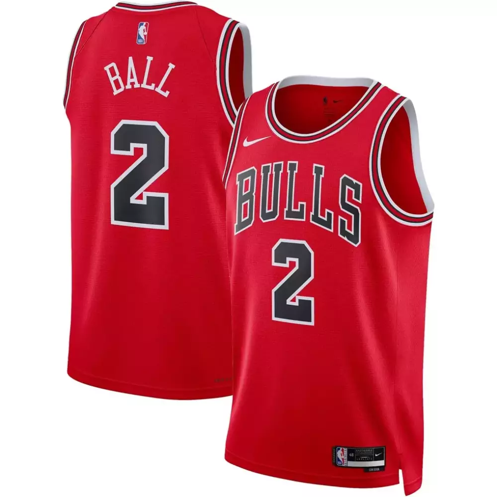 Lonzo Ball 2 Bulls Jersey Red Men White Black Unisex Swingman Icon