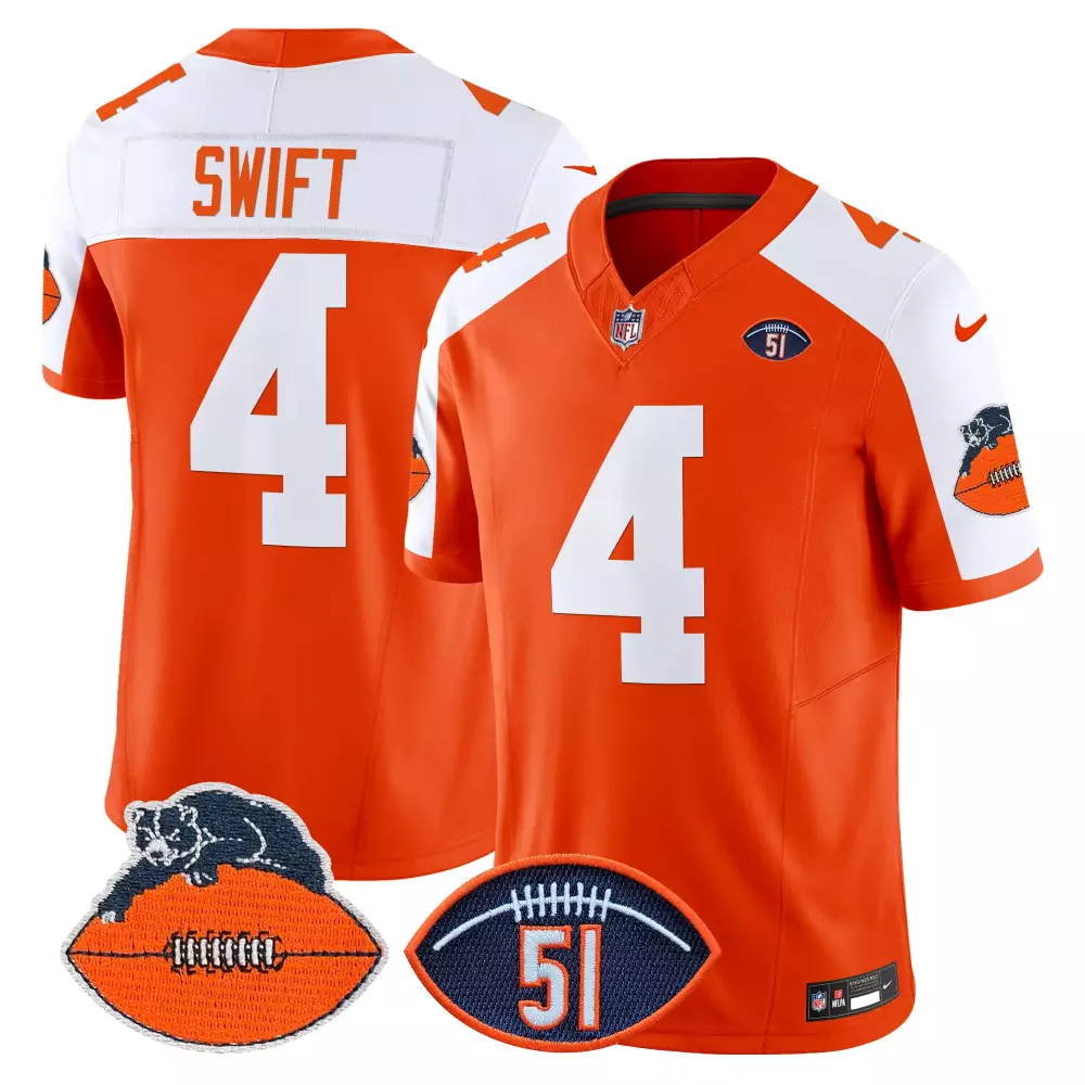 D'andre Swift 4 Chicago Bears Jersey Orange Bear Football Men Standard White Alternate