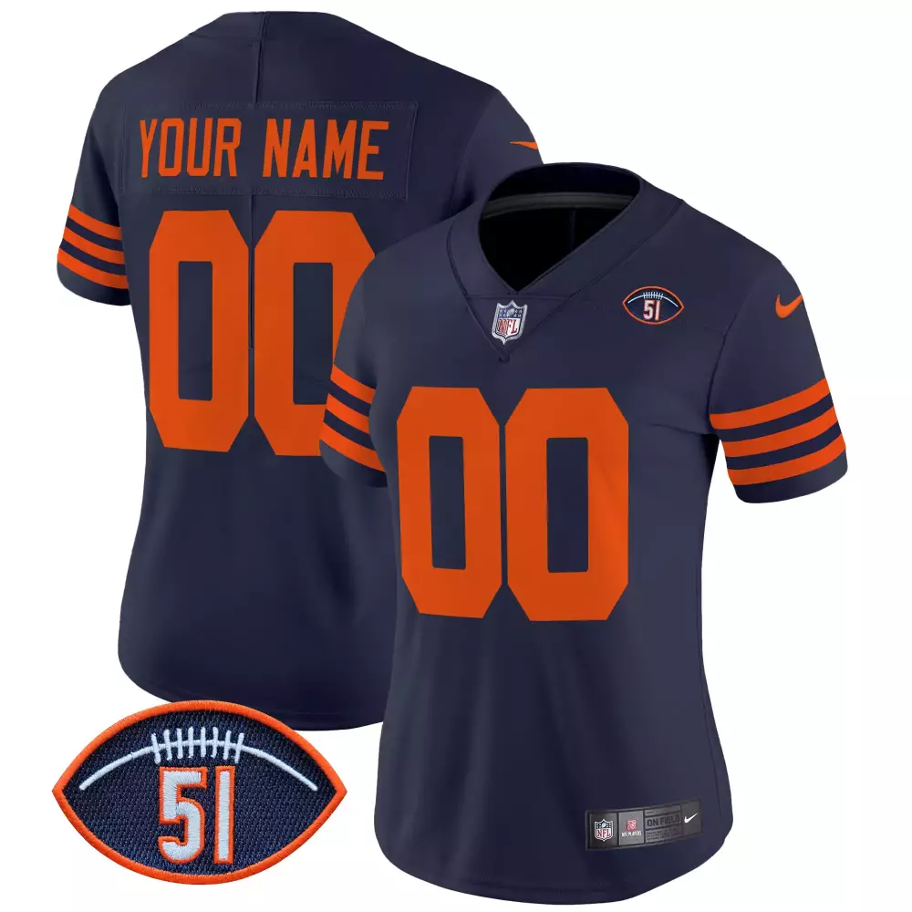Custom Chicago Bears Jersey Navy Blue Men Orange Throwback Vapor Limited All Stitched
