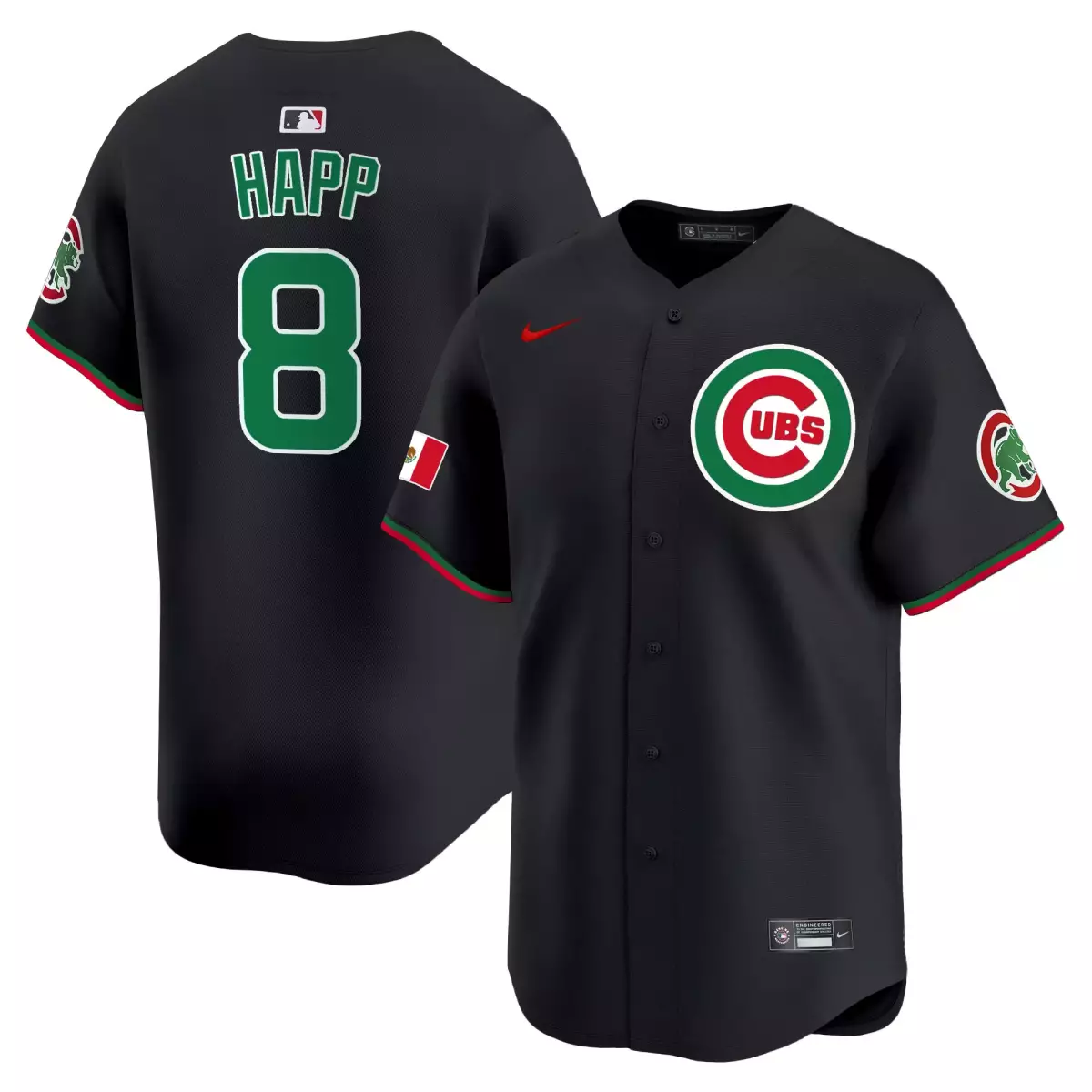 Happ Mexico 8 Chicago Cubs Jersey Black Men Red Green White Vapor Premier Limited