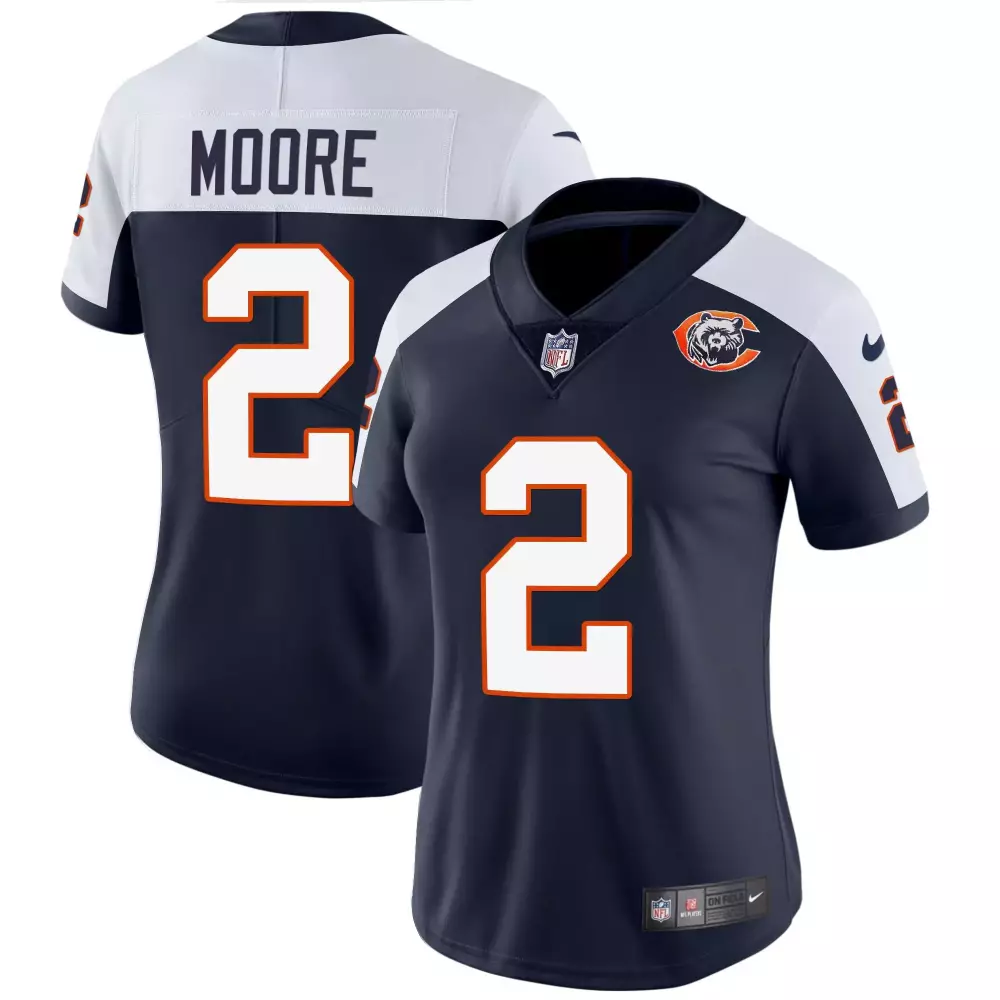 Moore 2 Chicago Bears Jersey Navy Blue Women White Orange Alternate Throwback Vapor