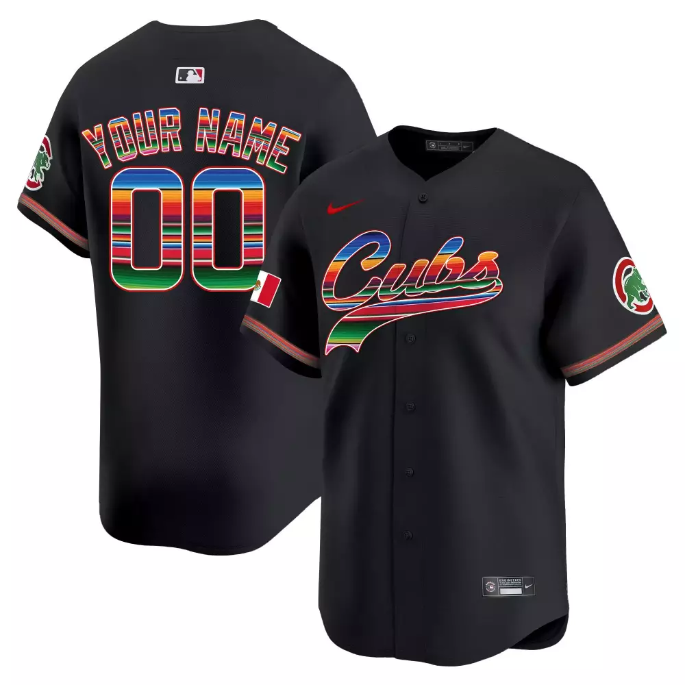 Custom Cubs Jersey Black Mexican Heritage Mexico Flag Men Split Design Red Blue Green