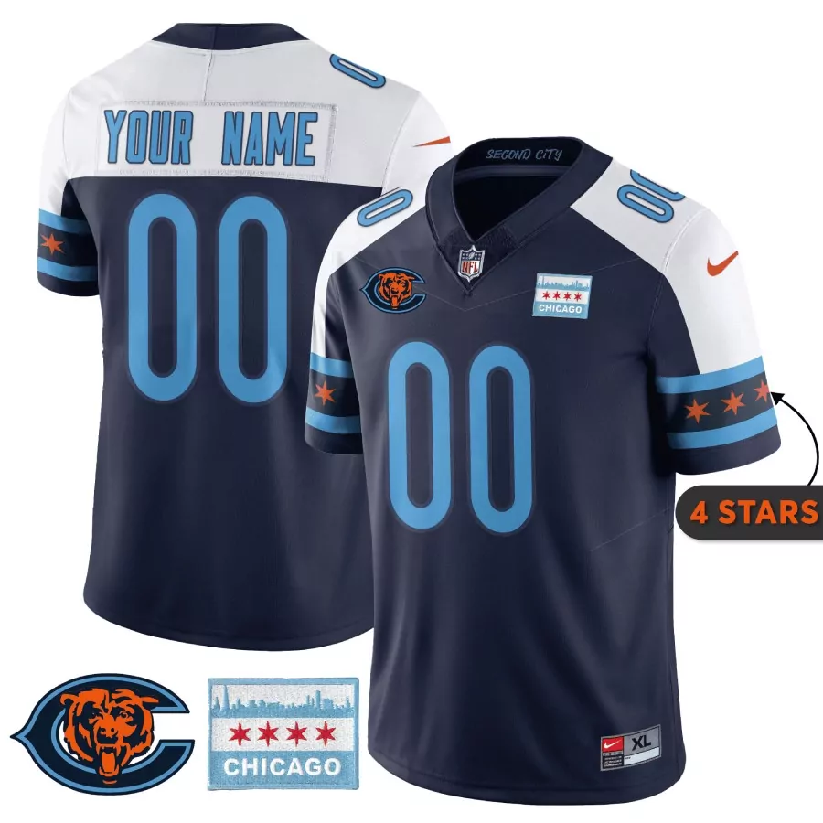 Custom Chicago Bears Jersey Navy City Connect Skyline Stars Men Light Blue White