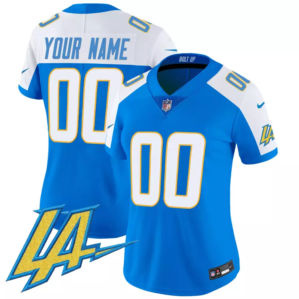 Custom Los Angeles Chargers Jersey Blue Women White Yellow All Stitched Vapor