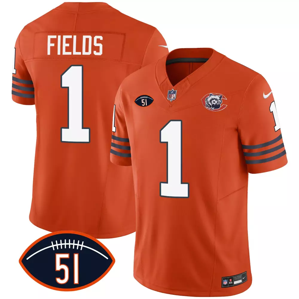 Justin Fields 1 Chicago Bears Jersey Orange Primary Men Player Navy Blue White All