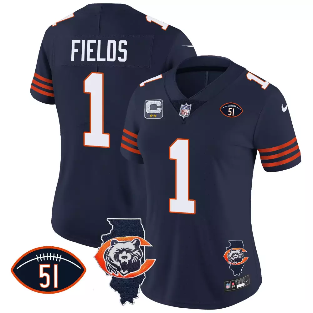 Justin Fields 1 Chicago Bears Jersey Navy Blue Men Official NFL Orange White Throwback