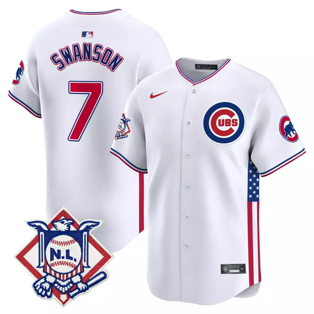 Dansby Swanson 7 Cubs Jersey White National League Men Split Design Red Blue Vapor