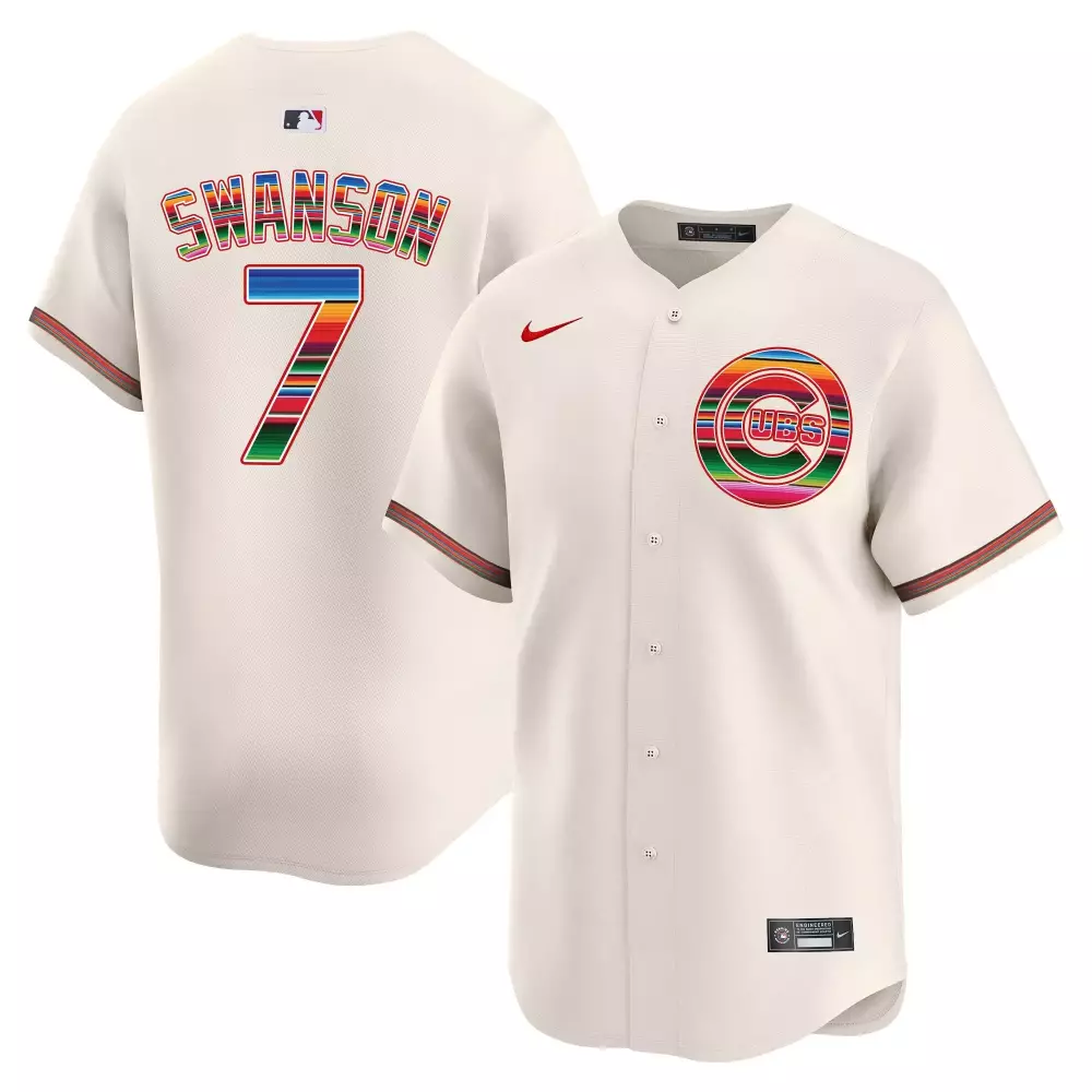 Dansby Swanson 7 Cubs Jersey Cream Men Split Custom Design Red Green Blue Yellow