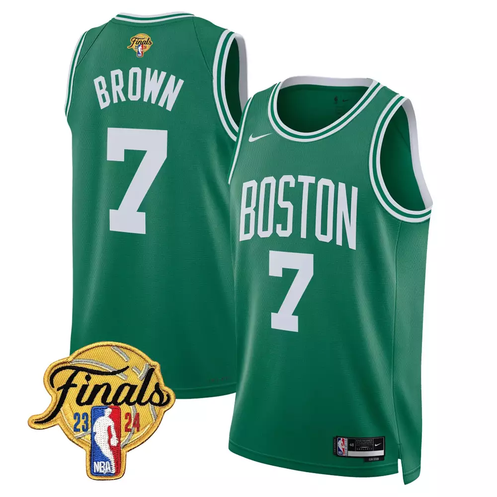 Jaylen Brown 7 Boston Celtics Jersey Green Finals 2023-24 2024 Men White Icon Swingman