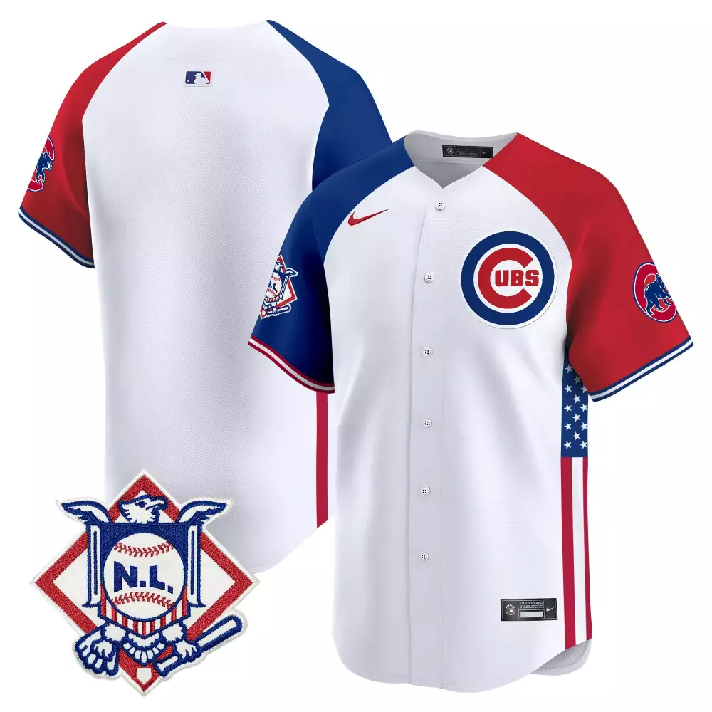 Fourth July Chicago Cubs Jersey White USA Flag National League Men Split Design Blue