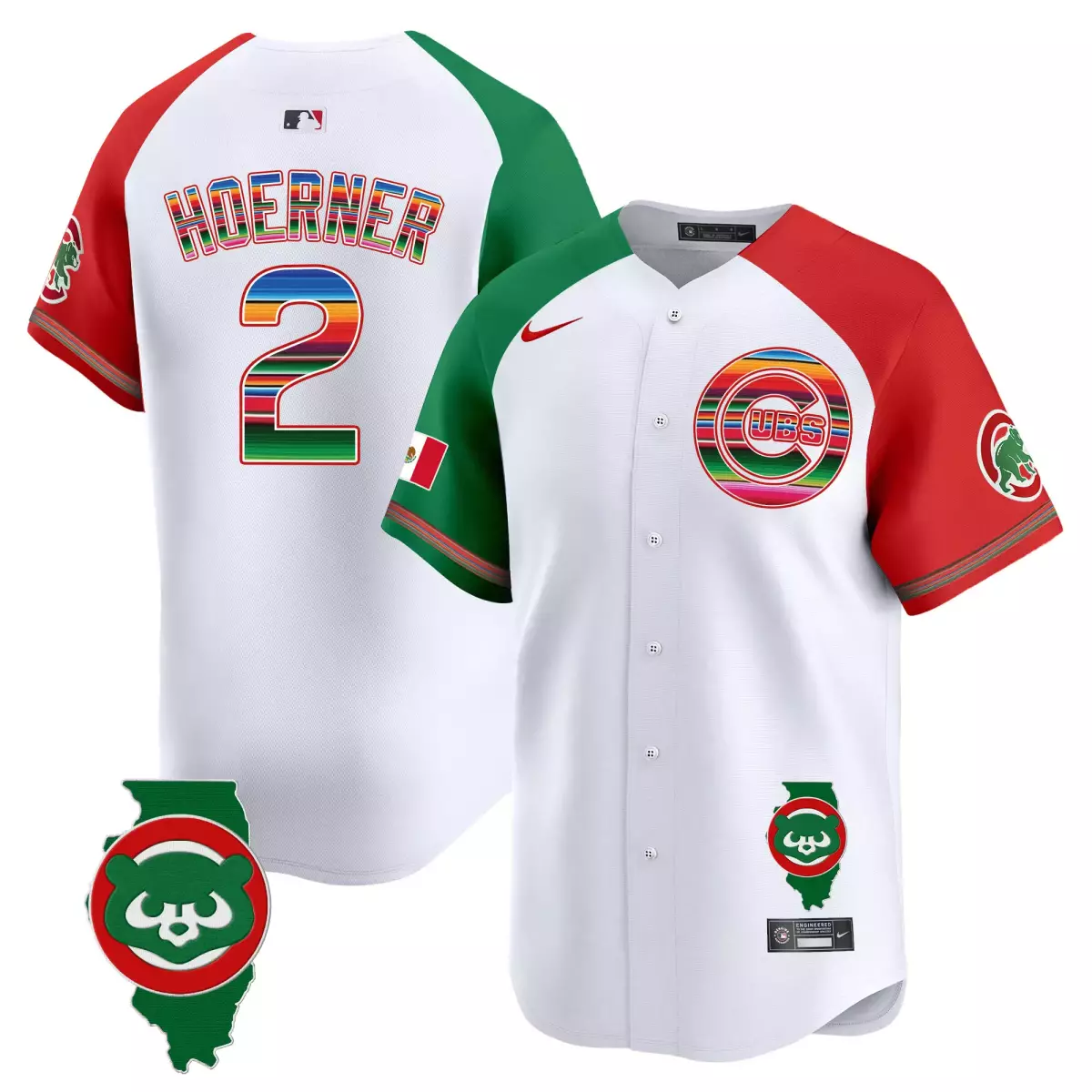 Hoerner Mexico 2 Cubs Jersey White Dia De Los Muertos Flag Illinois Map Men Split