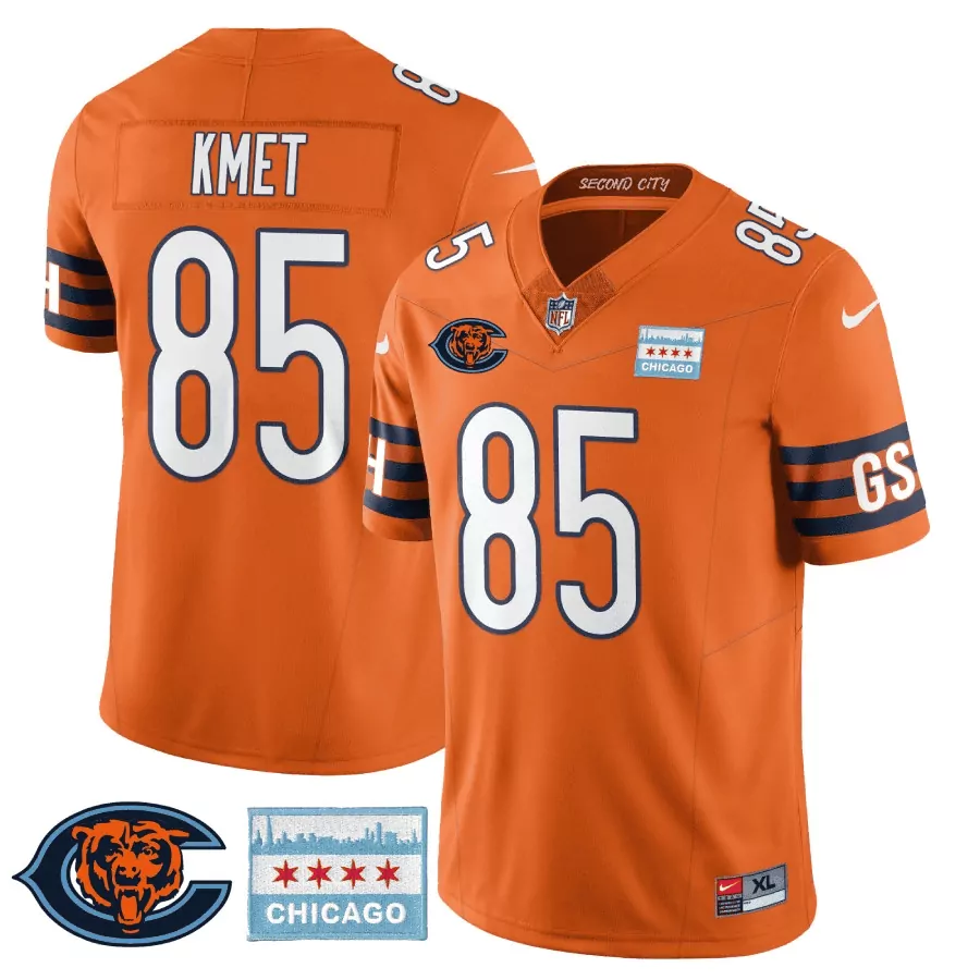Cole Kmet 85 Chicago Bears Jersey Orange City Connect Skyline Bear Head Men Navy Blue
