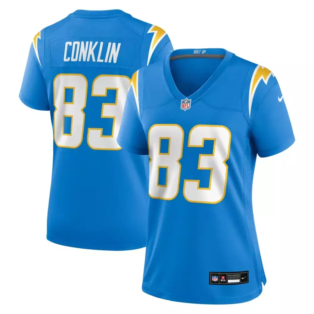 Tyler Conklin 83 Jersey Blue Los Angeles Chargers Women White Yellow Game