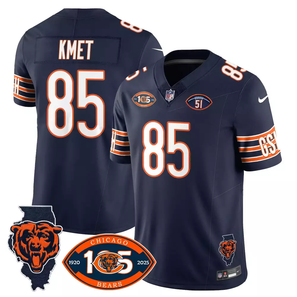 Cole Kmet 85 Chicago Bears Jersey Navy 105th Anniversary Illinois State Men Orange