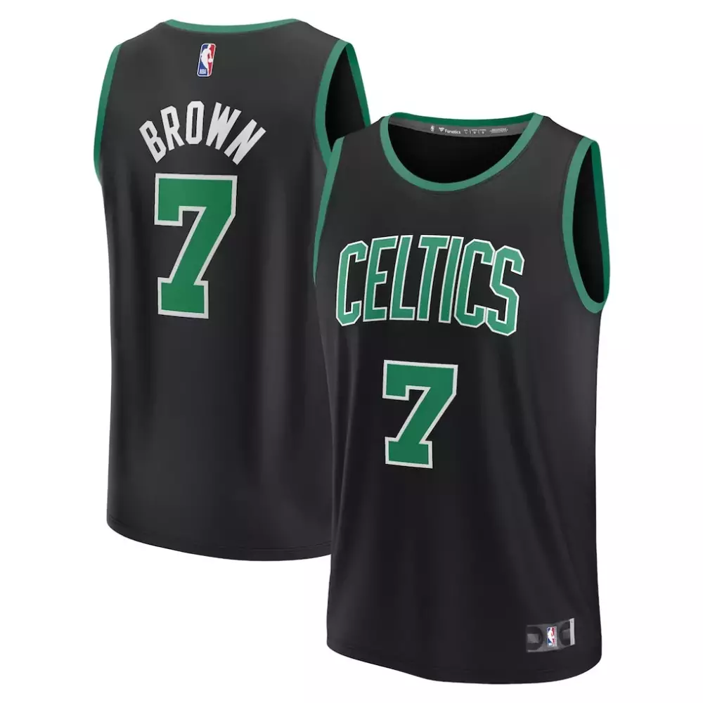 Jaylen Brown 7 Celtics Jersey Black Men Alternate Green White Replica