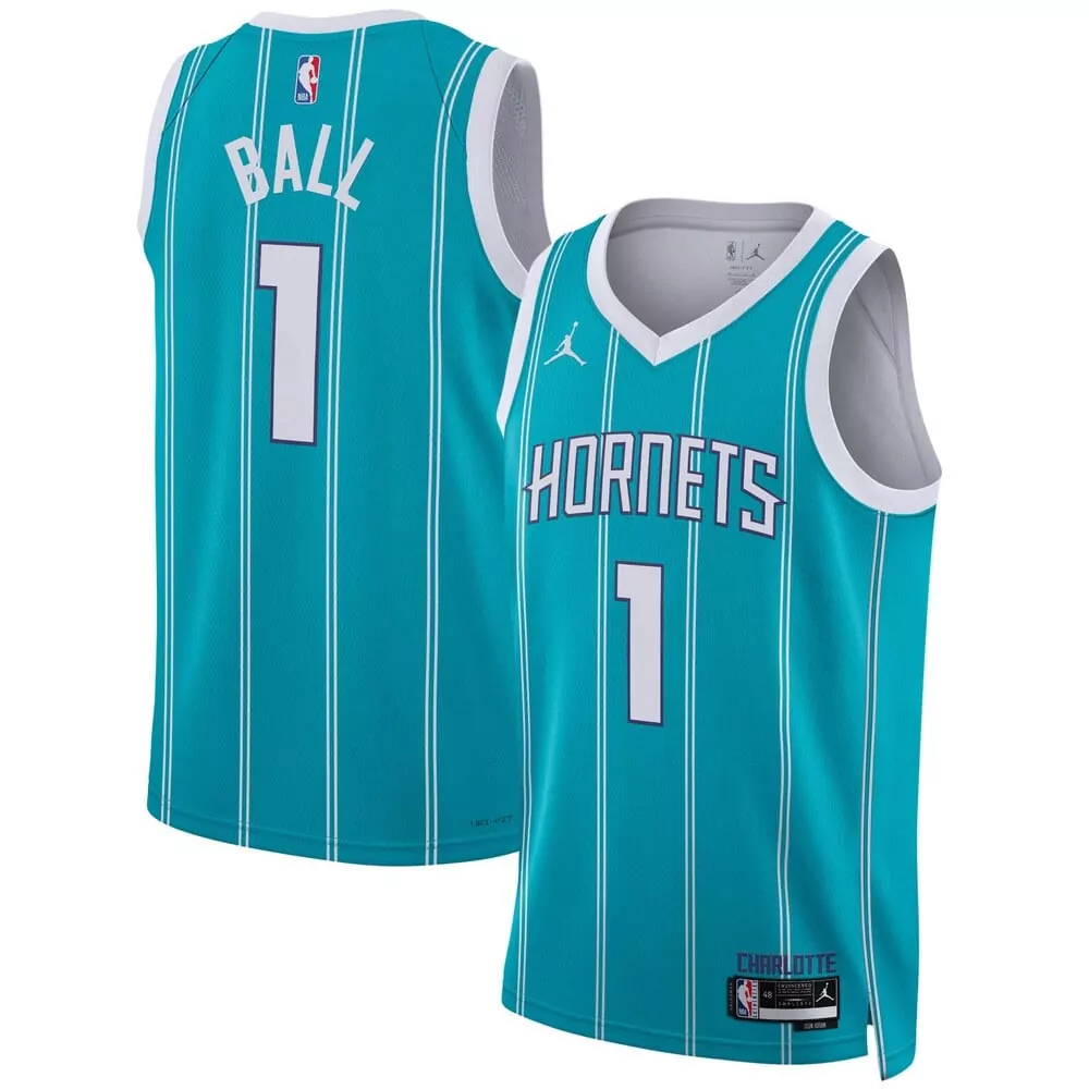 Lamelo Ball 1 Charlotte Hornets Jersey Teal Jumpman Men Pinstripe White All Stitched