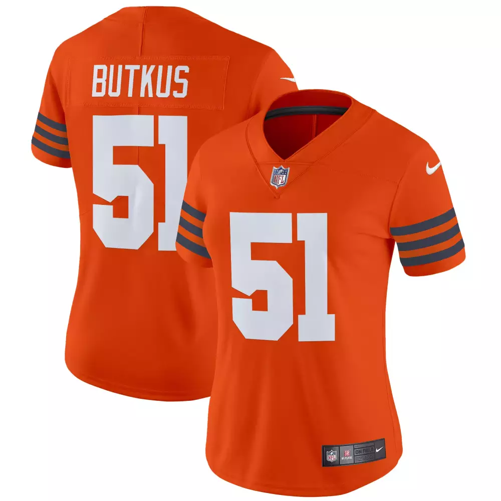 Dick Butkus 51 Cleveland Browns Jersey Orange Women Player Brown White Throwback
