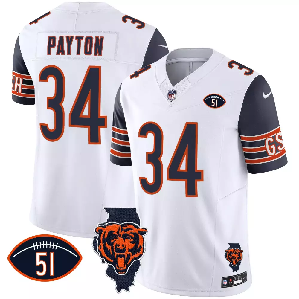 Walter Payton 34 Chicago Bears Jersey White Illinois State Outline Men Alternate