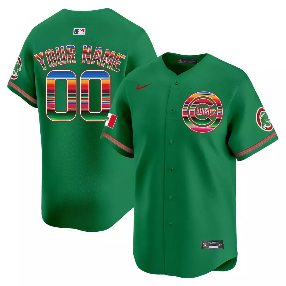 Custom Cubs Jersey Green Mexico Flag Men Design Red White Blue Yellow Orange Vapor