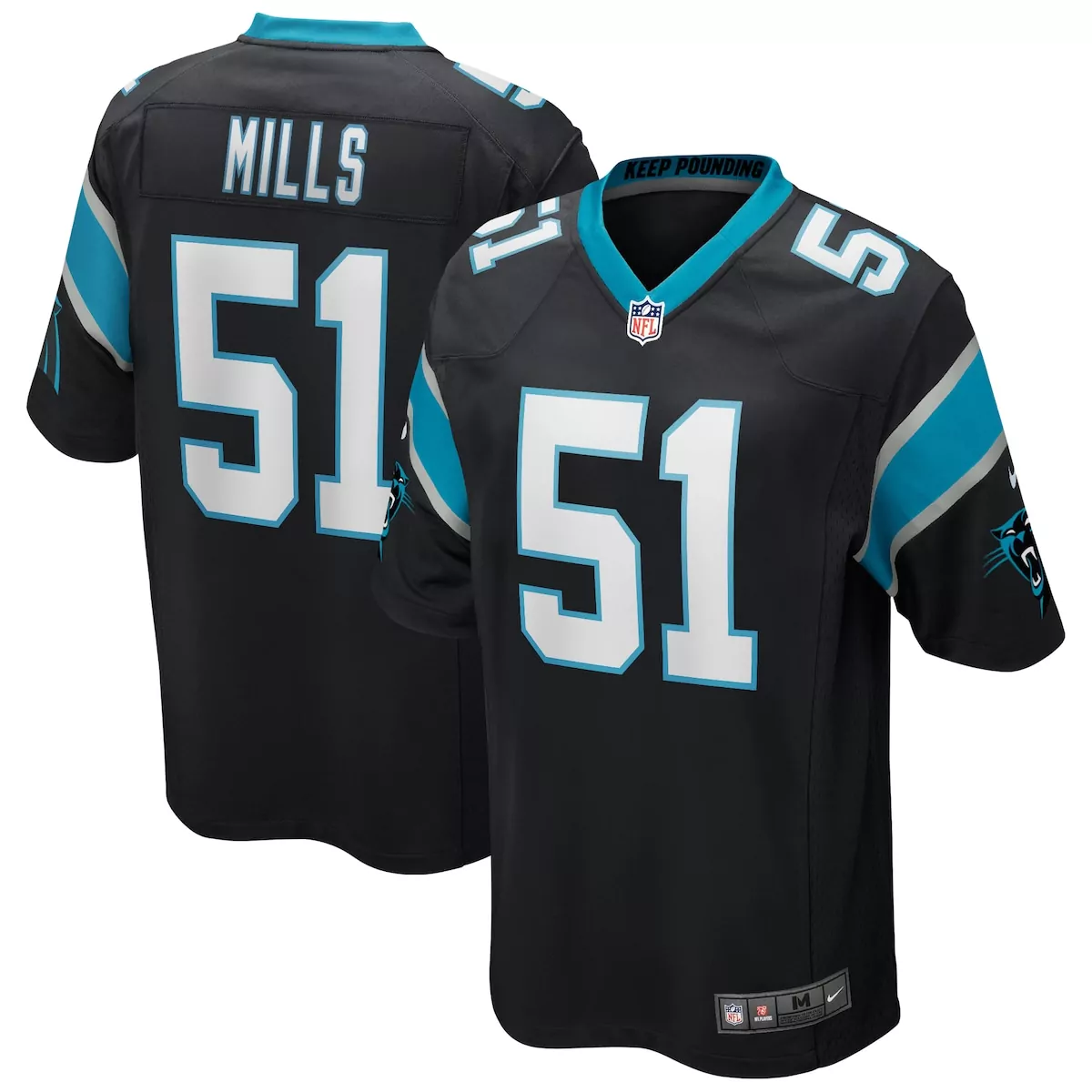Sam Mills 51 Carolina Panthers Jersey Black Men Replica Blue Silver Game Retired