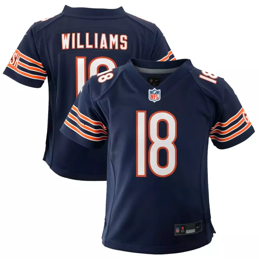 Caleb Williams 18 Chicago Bears Jersey Navy Blue Kids Official NFL Orange White Game