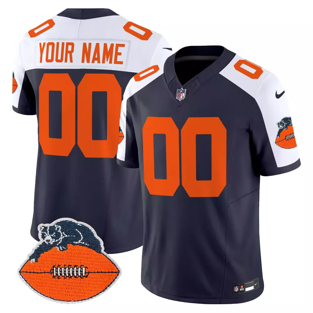 Custom Chicago Bears Jersey Navy Blue Bear Football NFL Orange White Alternate Throwback