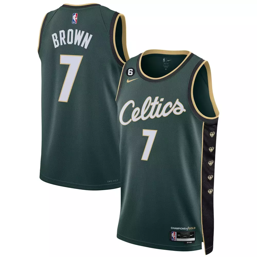 Brown 7 Celtics Jersey Dark Green Champions Of Gold Men Alternate White Collection