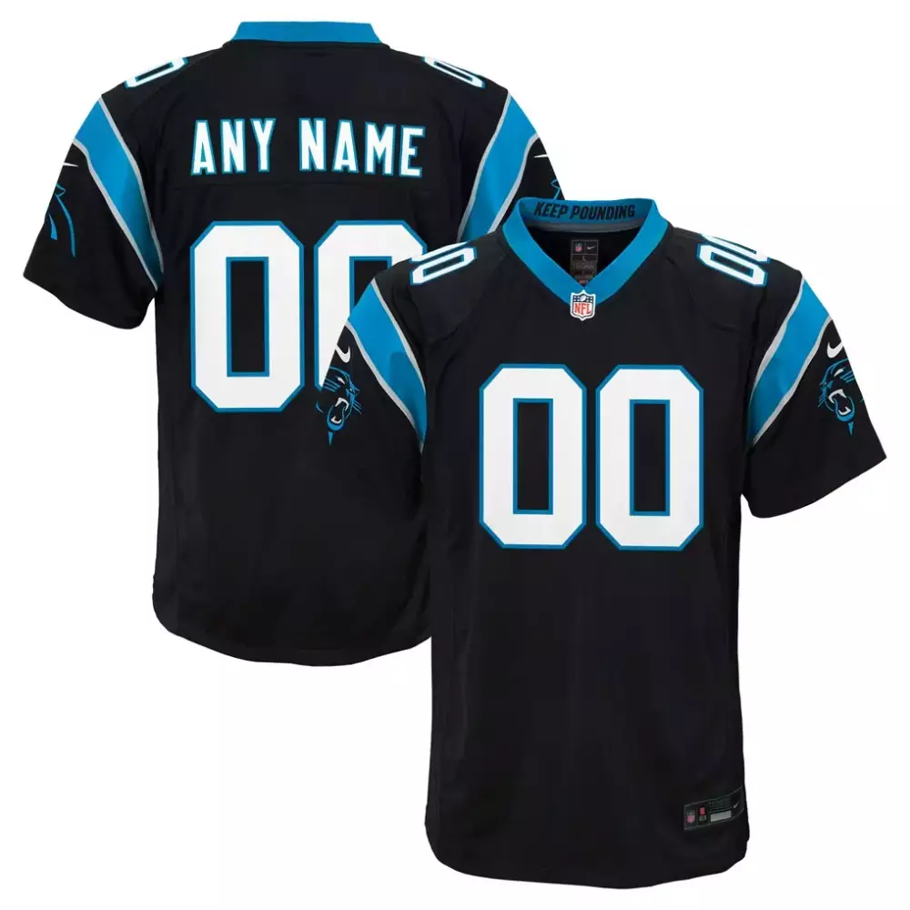 Carolina Panthers Jersey Black Men Blue Silver Custom Game