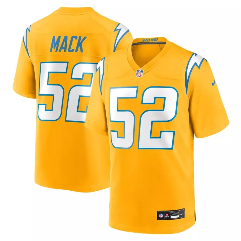 Khalil Mack 52 Jersey Gold Los Angeles Chargers Men Nathaniel Hackett Alternate Blue