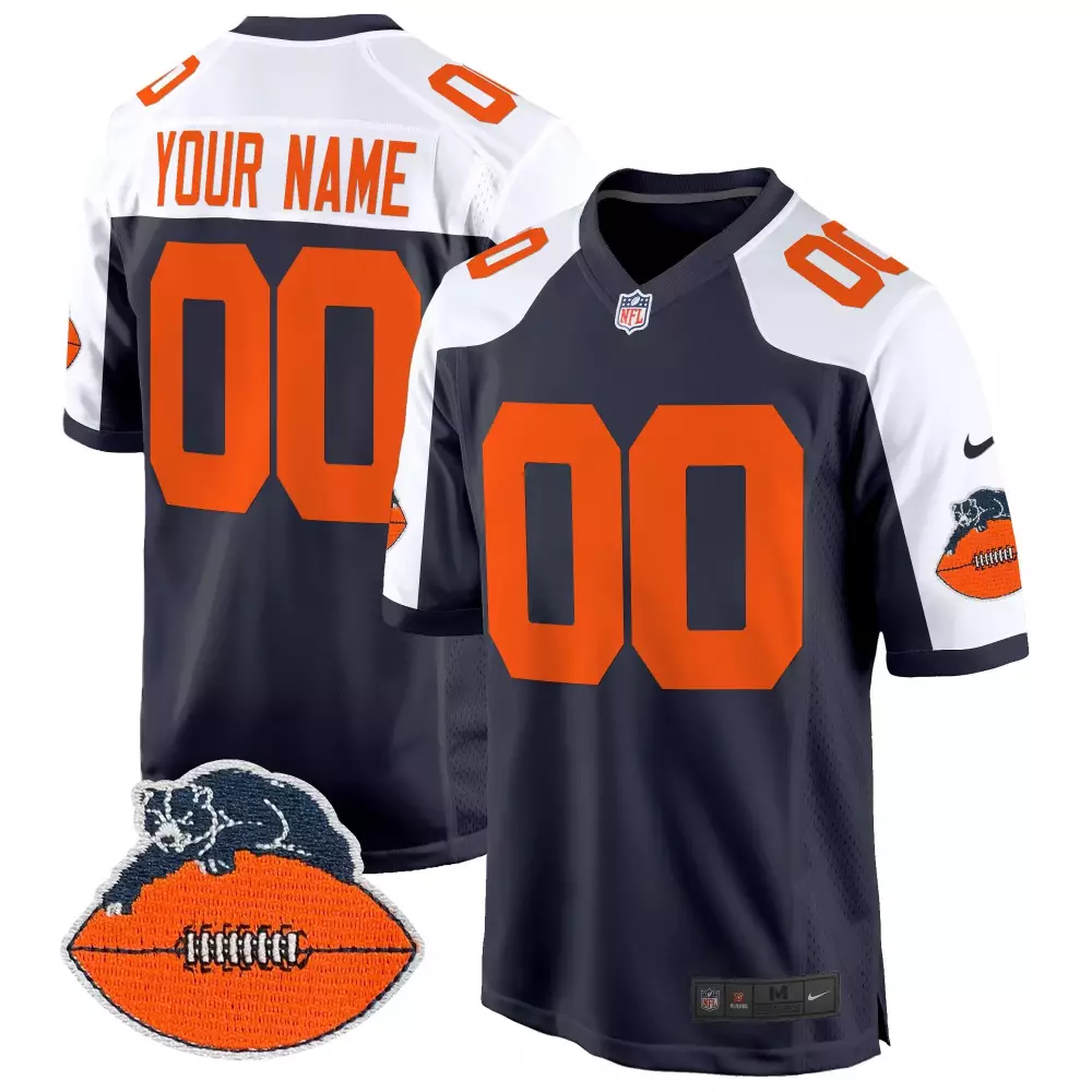 Custom Chicago Bears Jersey Navy Blue Bear Football Orange White Alternate Throwback