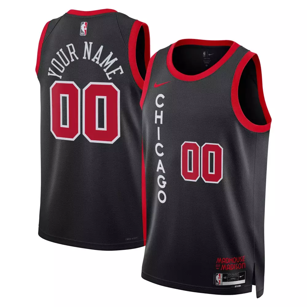 Custom Chicago Bulls Jersey Black Madhouse Madison Men Red All Stitched