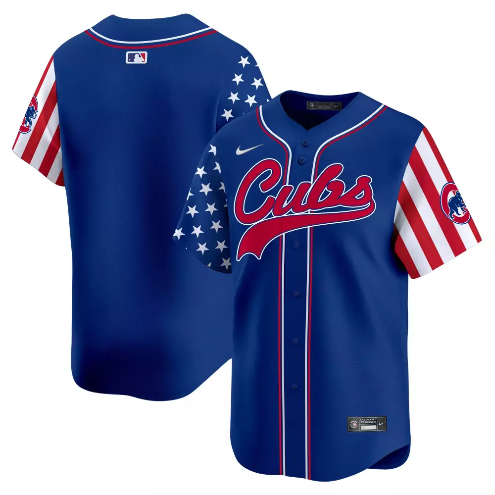 Custom Chicago Cubs Jersey Blue Stars And Stripes Men Alternate Split Design Red