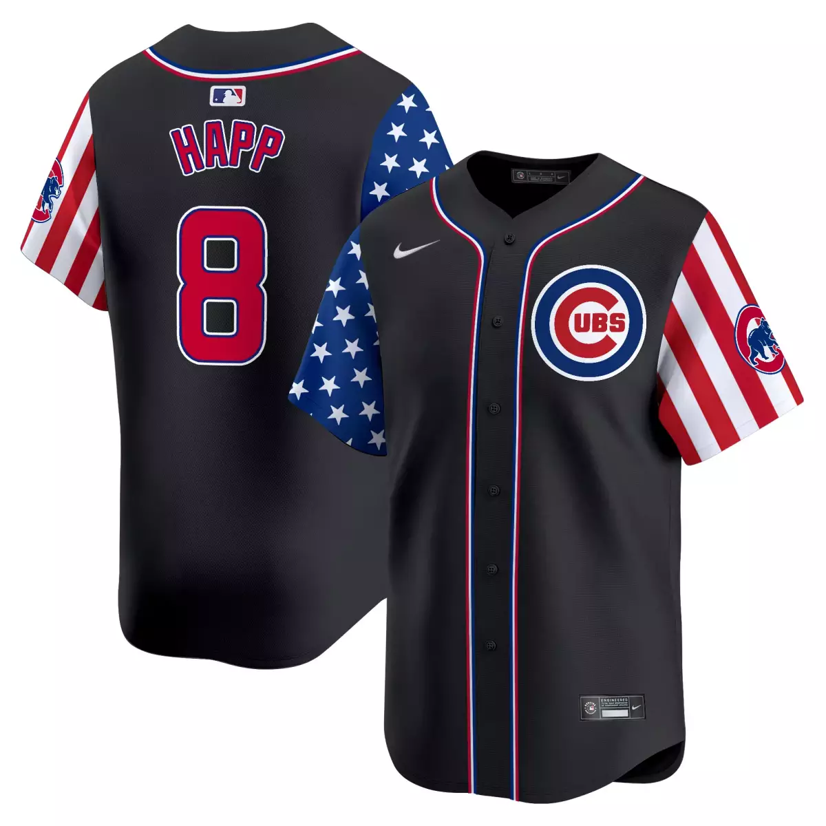 Happ Independence 8 Cubs Jersey Black Men Split Custom Design Red White Blue Vapor