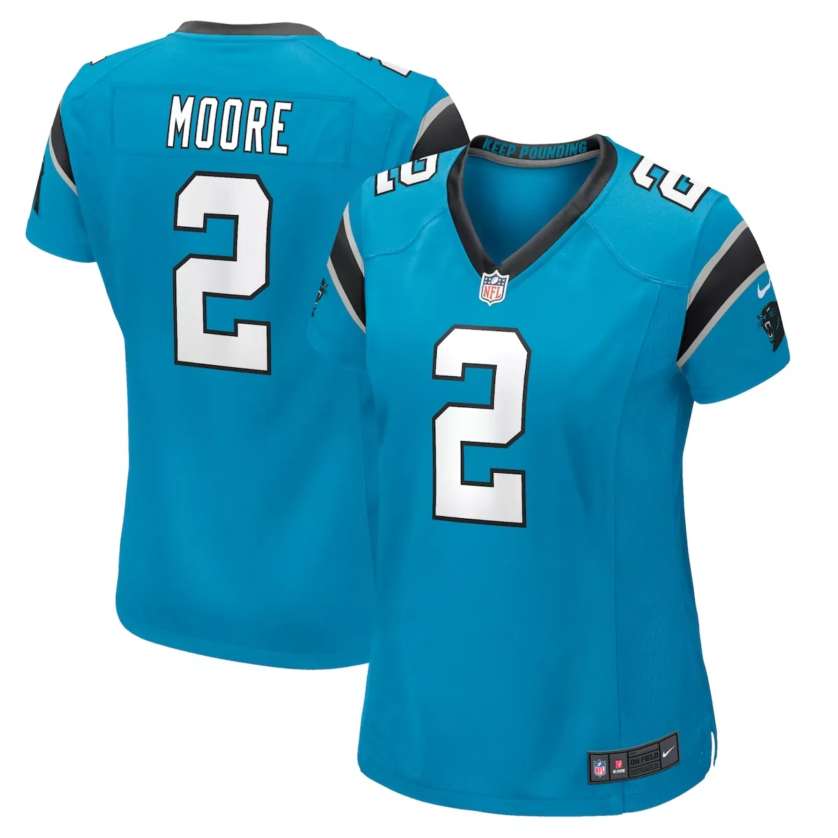 David Moore 2 Carolina Panthers Jersey Blue Women NFL Black White Silver Game