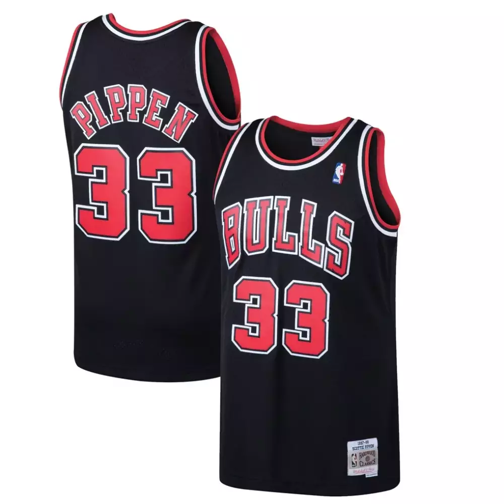 Scottie Pippen 33 Bulls Jersey Black Hardwood Classics Men Red White Swingman