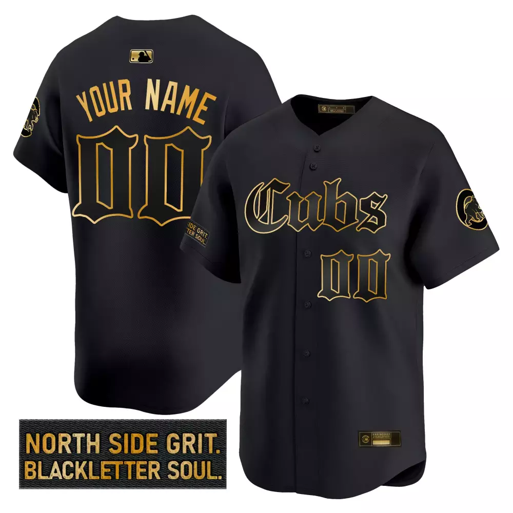 Custom Cubs Jersey Black Men Gold