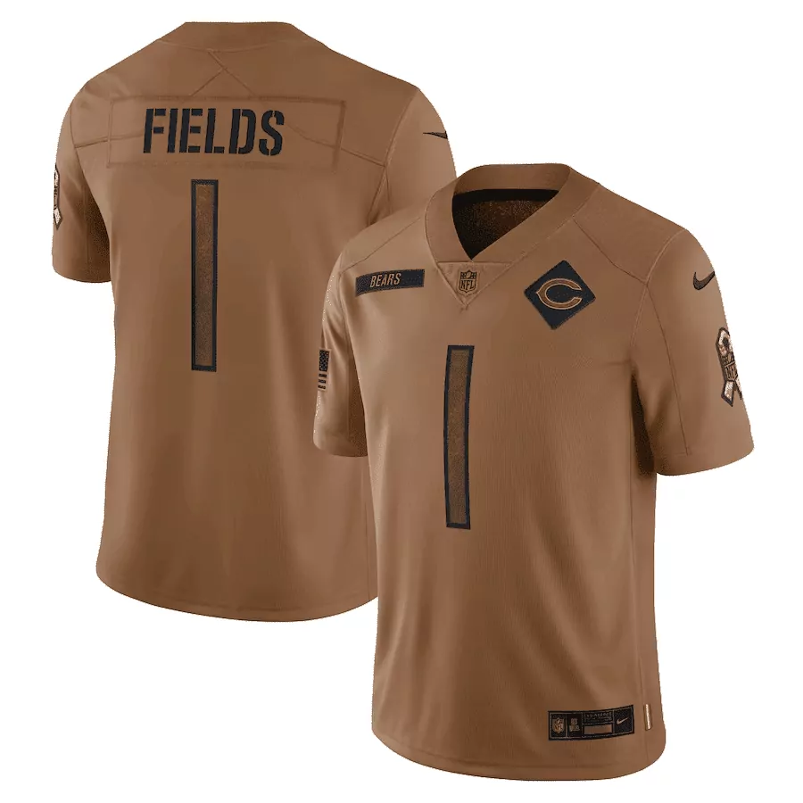 Justin Fields 1 Chicago Bears Jersey Brown Salute To Service American Flag Men Navy