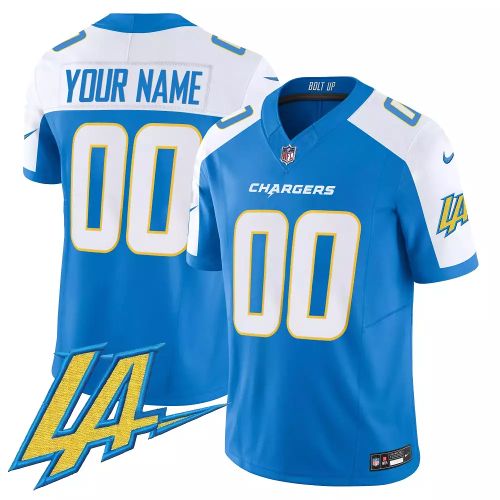 Custom Chargers Jersey Blue Men White Yellow All Stitched Vapor
