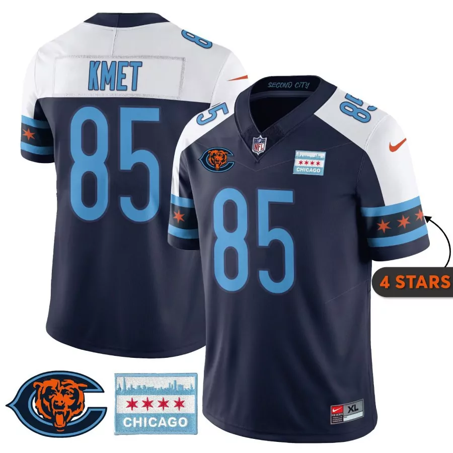 Cole Kmet 85 Chicago Bears Jersey Navy City Connect Flag Men NFL Custom Design Light Blue