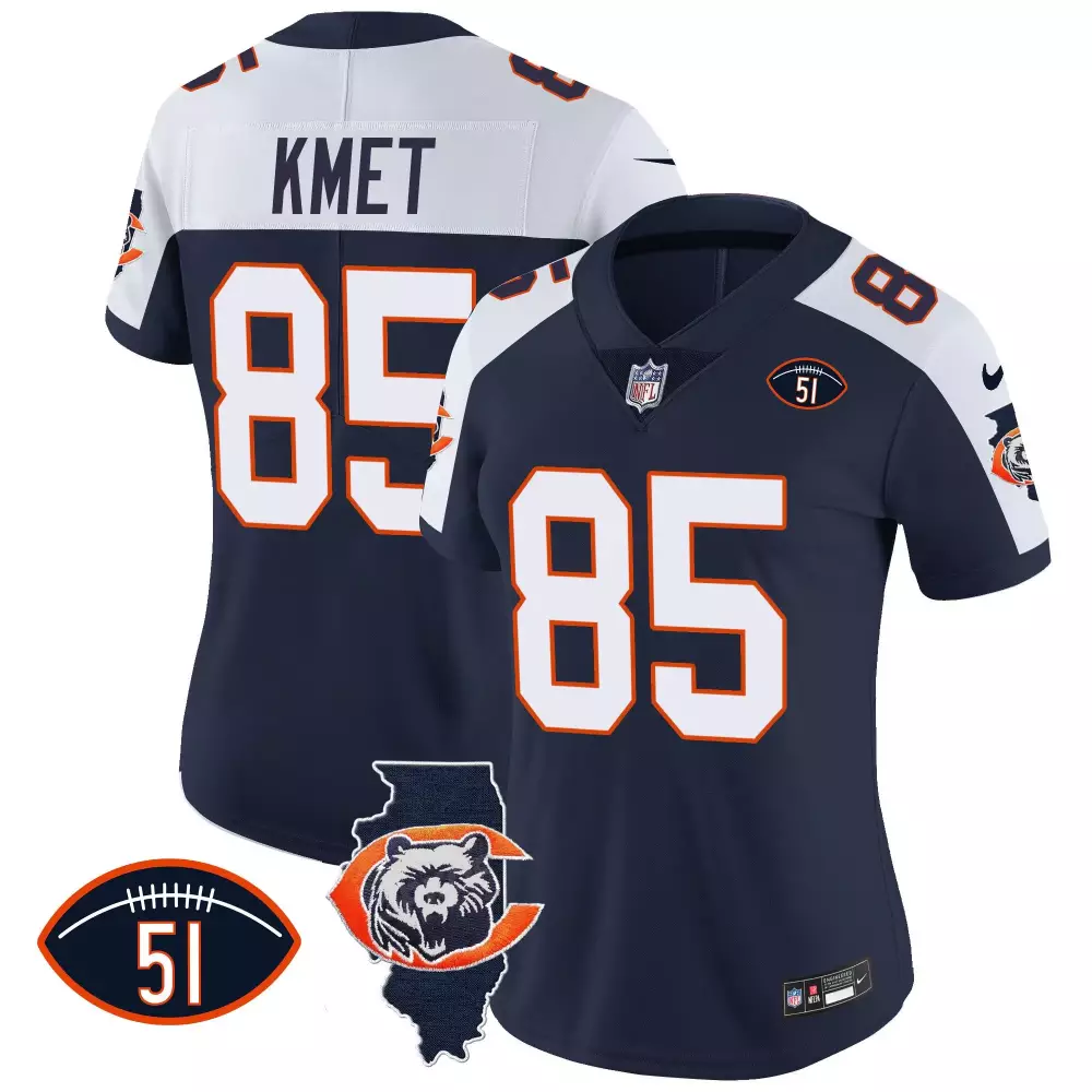 Cole Kmet 85 Chicago Bears Jersey Navy Illinois State Outline Men NFL Orange White