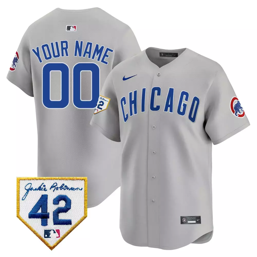Custom Chicago Cubs Jersey Gray City Connect Jackie Robinson 42 Men Blue Vapor Premier