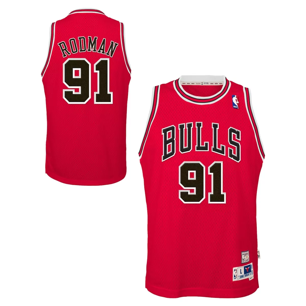 Dennis Rodman 91 Bulls Jersey Red Hardwood Classics Mitchell Ness Men White Black