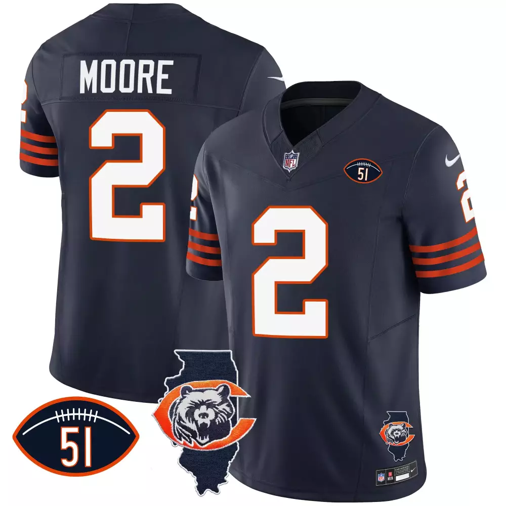 Moore 2 Chicago Bears Jersey Navy Illinois Shape Bear Men Orange White All Stitched