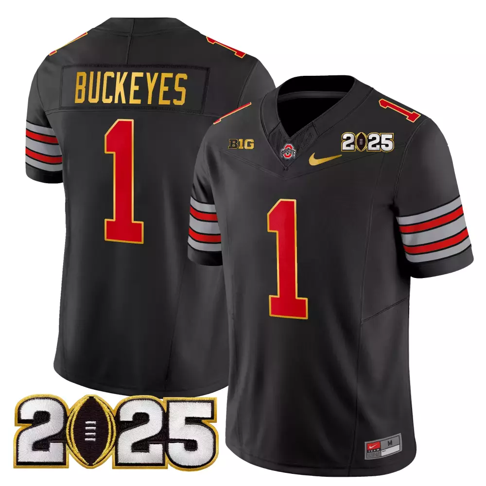 Custom Ohio State Buckeyes 1 Jersey Black 2025 Big Men Red Gray Vapor Stitched