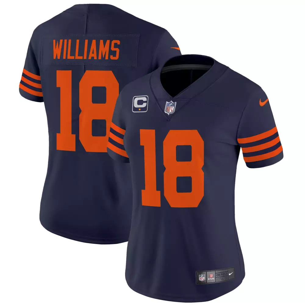 Caleb Williams 18 Chicago Bears Jersey Navy Blue Men Orange Throwback Vapor Limited